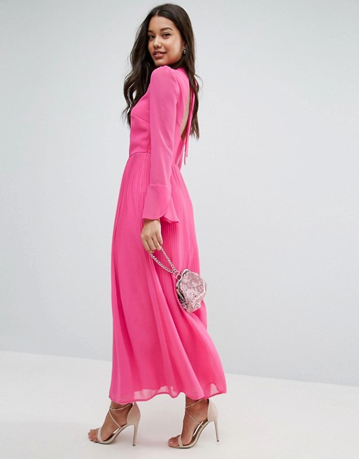 pleated maxi dress pink