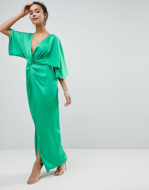 ASOS Kimono Twist Front Maxi Green Dress - Liyanah.co