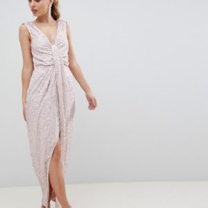 ASOS DESIGN drape knot front scatter embellished sequin maxi dress - Liyanah