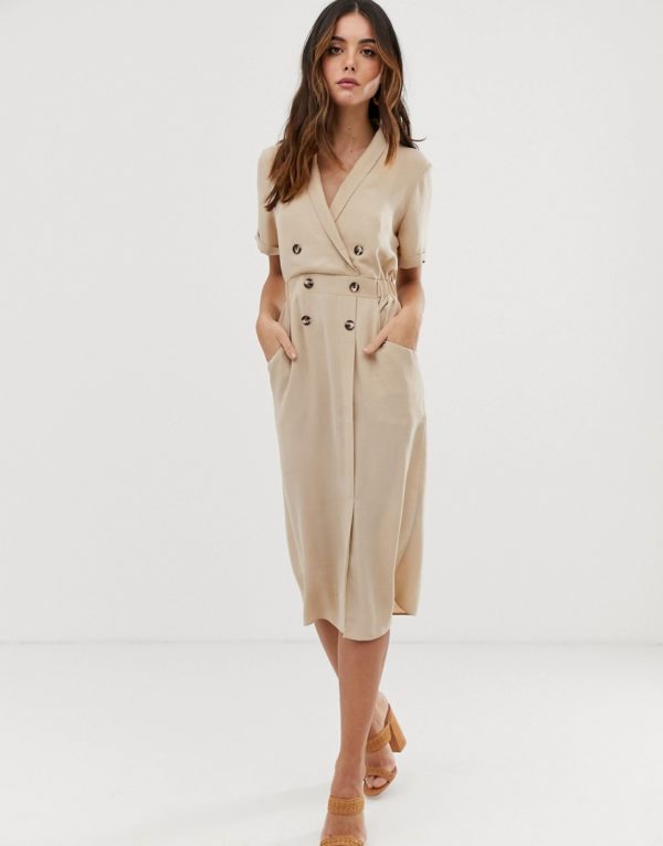 ASOS DESIGN tux tailoring beige midi dress - Liyanah