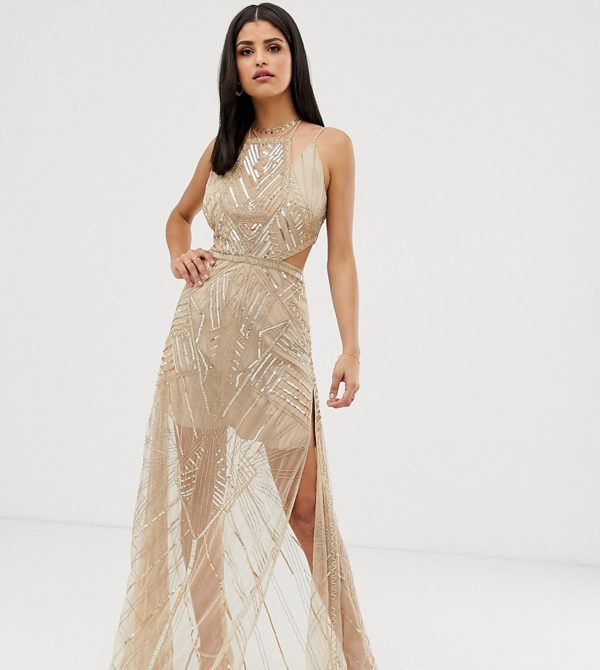 ASOS DESIGN Tall maxi dress with geometric embellishment and sheer panels