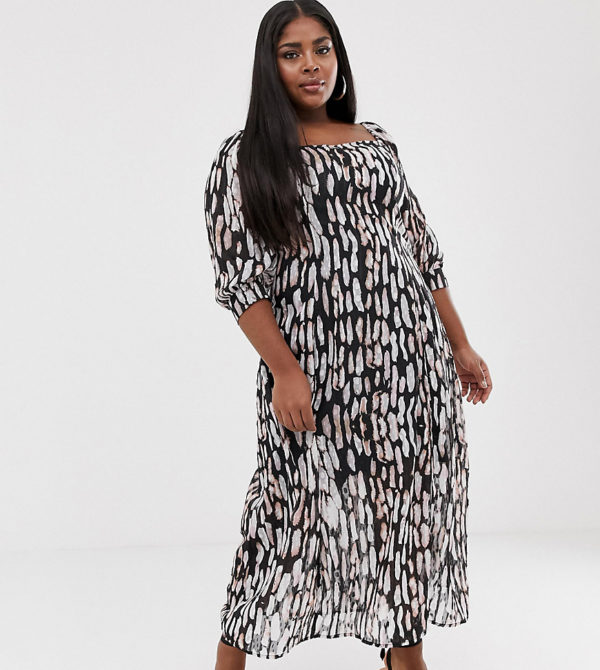 Religion Plus bardot midi dress in abstract animal print